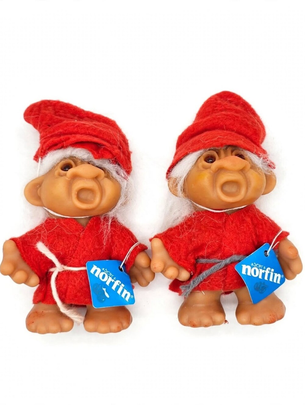Vintage Norfin MerryMakers Troll Pair #524 Red Santa Denmark Tags